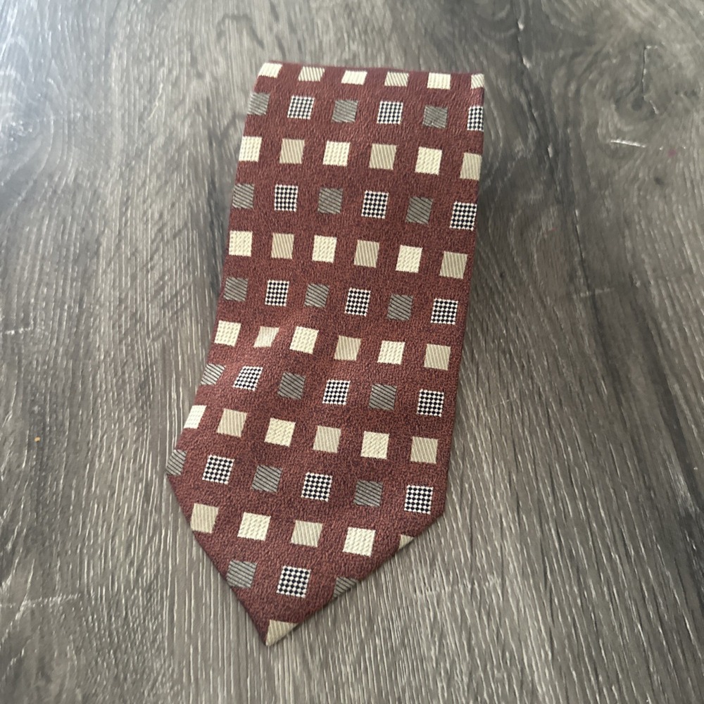 Stafford Marks & Spencer Men's Silk Tie Rust Geometric Square Pattern